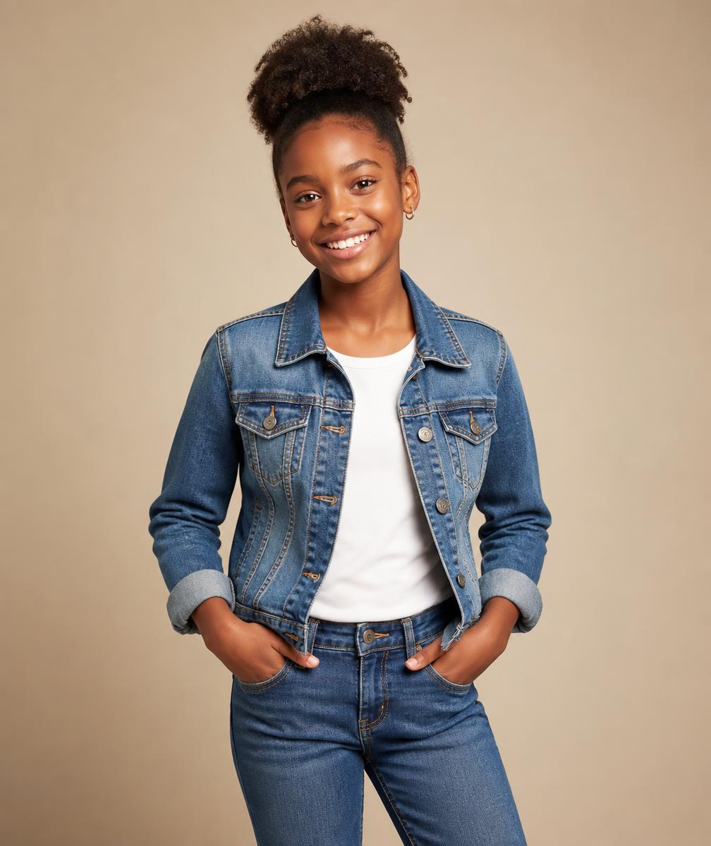 Young talent practicing posing during a studio test shoot